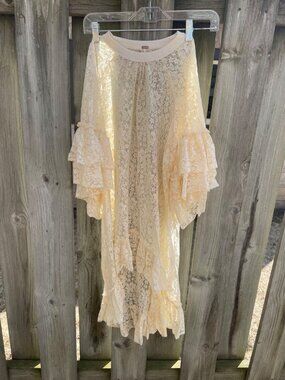 Free People Sheer Lace Dress XS Cream Ruffle Boho Coquette Festival Layer Fairy